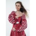 Boho Style Ukrainian Embroidered Dress "Starry Sky" white on maroon 